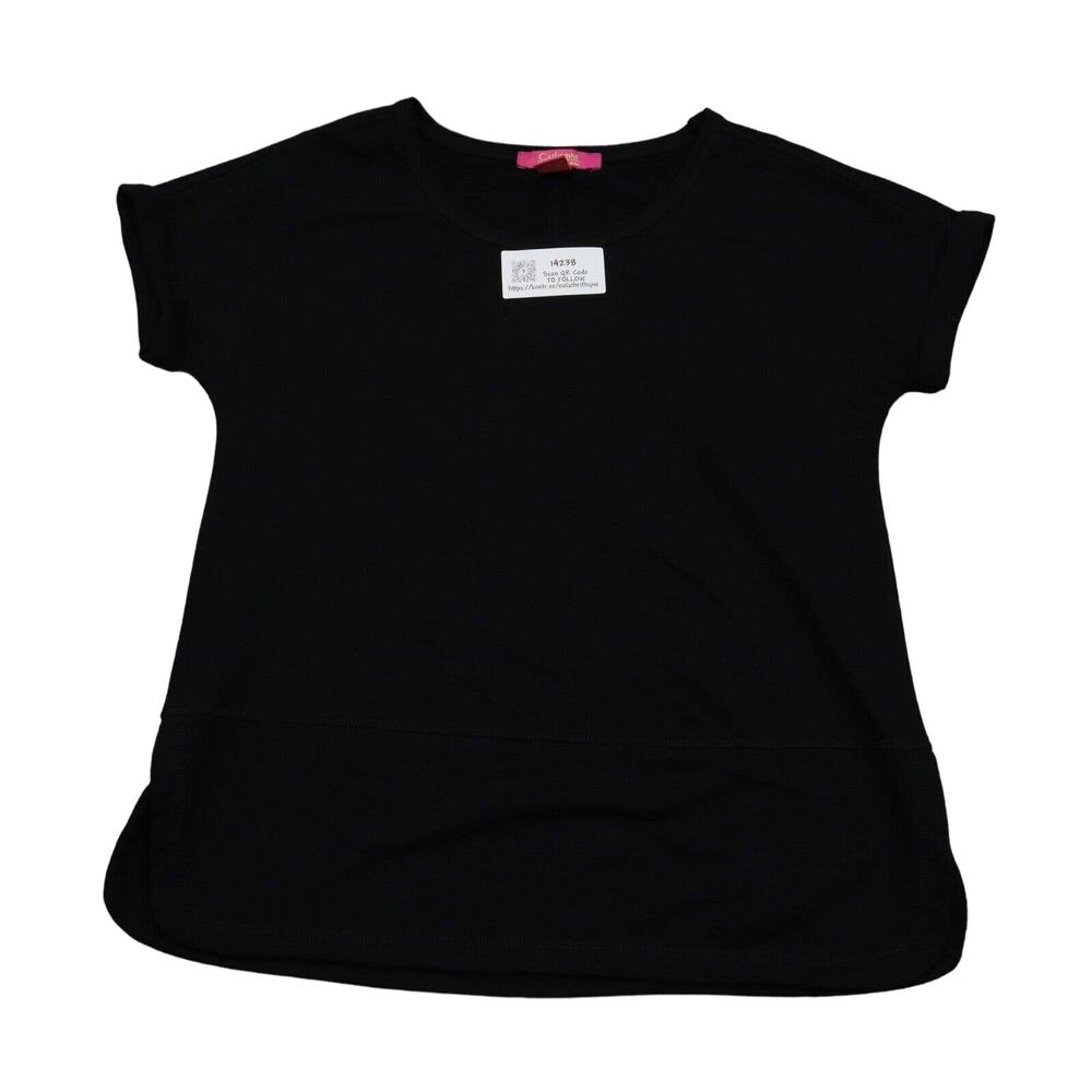 Catherine Shirt Womens S Black Short Sleeve Round Neck Knit Pullover Casual Tee